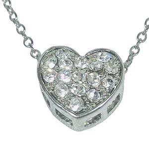 Diamond Heart Pendant Necklace Silver Tone Rhinestones Cluster 8"